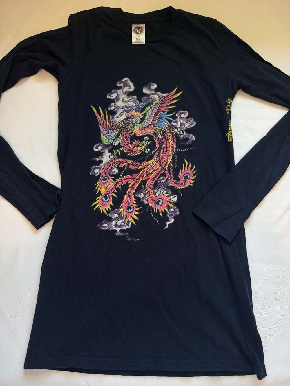 Ed Hardy Y2K Phoenix Graphic Long Sleeve Tattoo McBling Streetwear Women’s XS